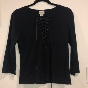 Black Lace-up 3/4 Sleeve Blouse